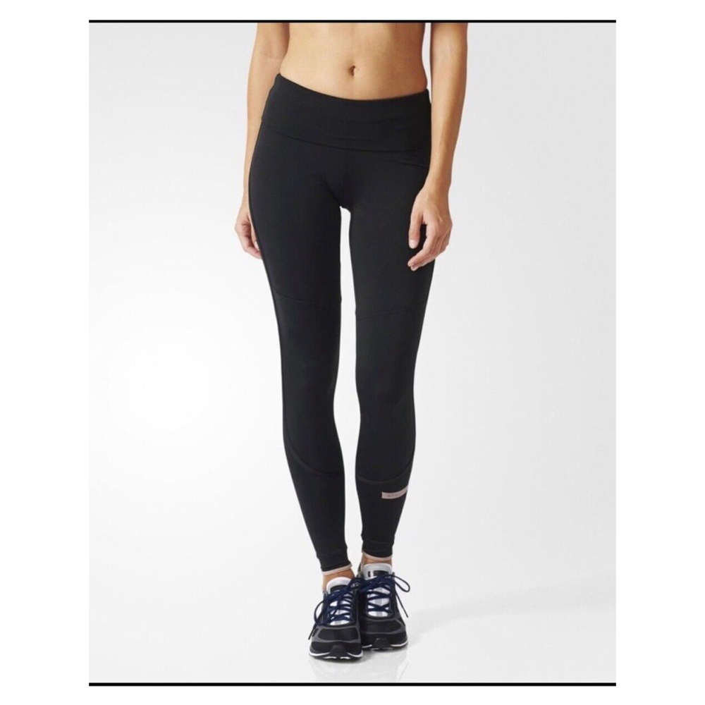 adidas x Stella Mccartney Essential Fold Over Black Leggings W/ Pink Logo Sz S